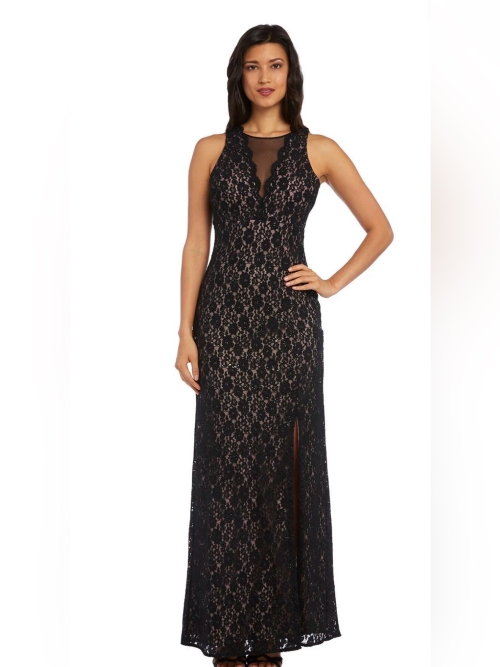 Night Way Glitter Black Lace and Sequin Evening Gown Formal Black Tie Size 6